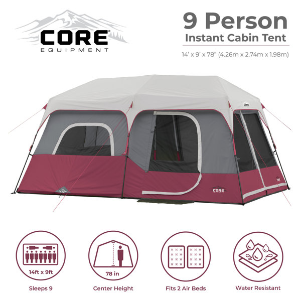 CORE Instant Cabin 14 x 9 Foot 9 Person Cabin Tent with 60 Second